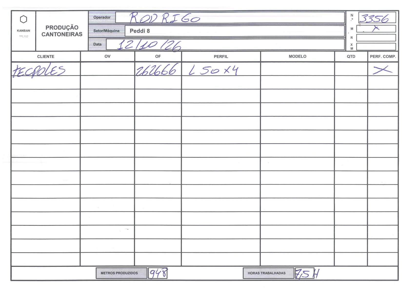 Foto da folha kanban