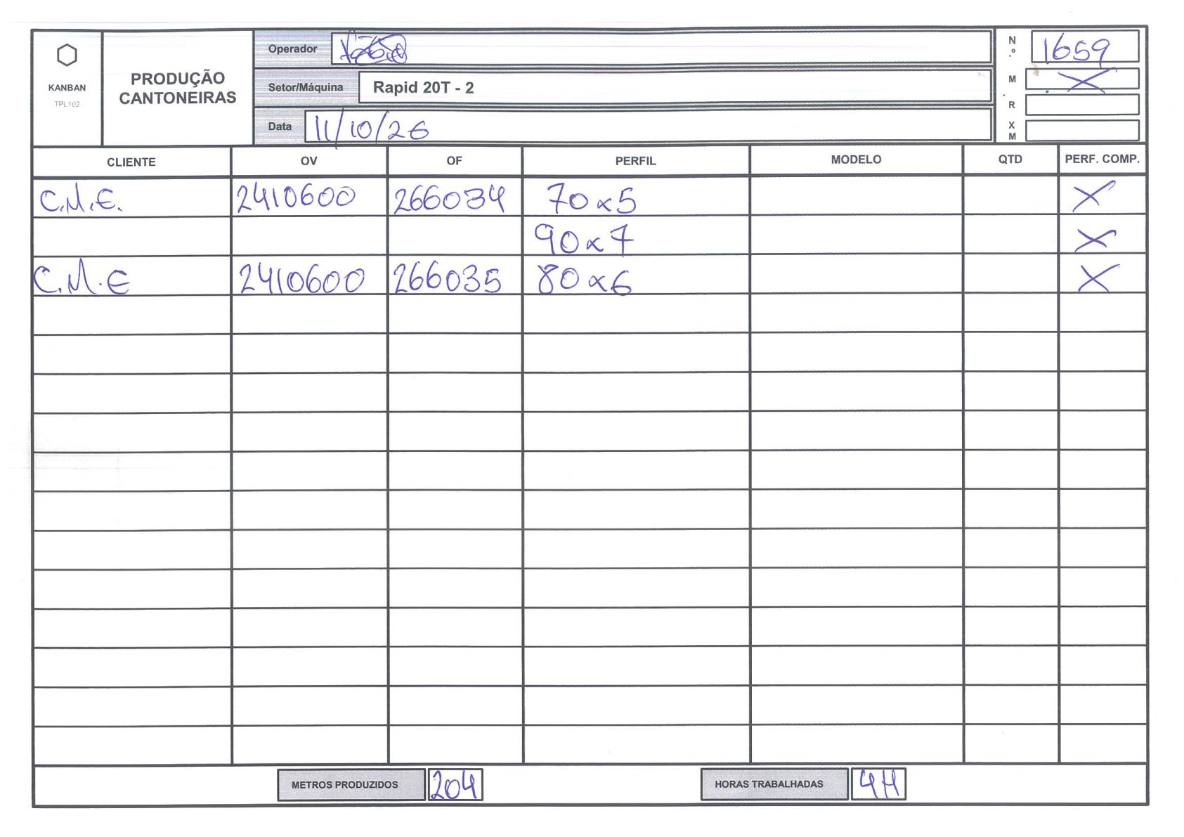 Foto da folha kanban