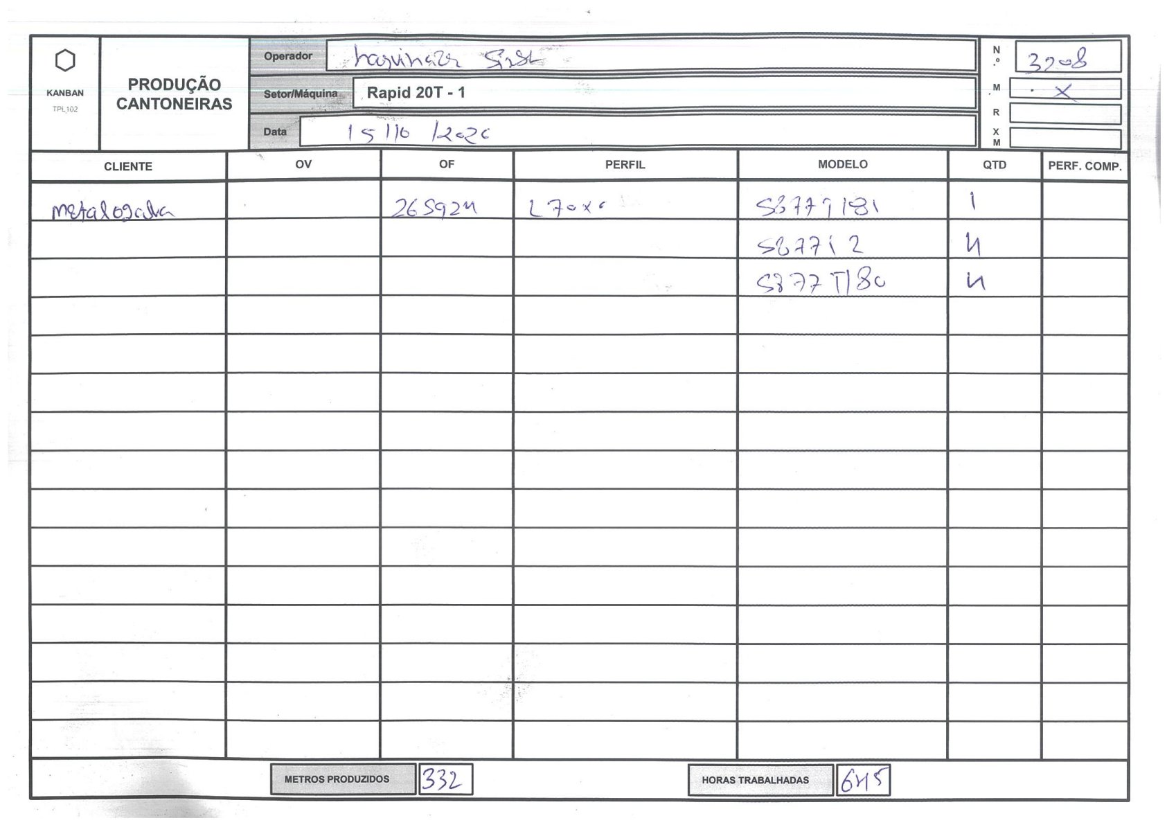 Foto da folha kanban