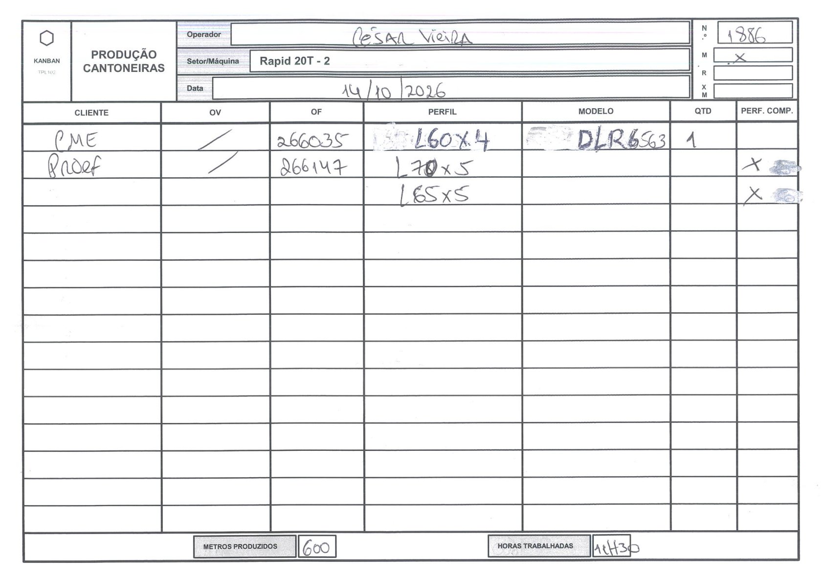 Foto da folha kanban