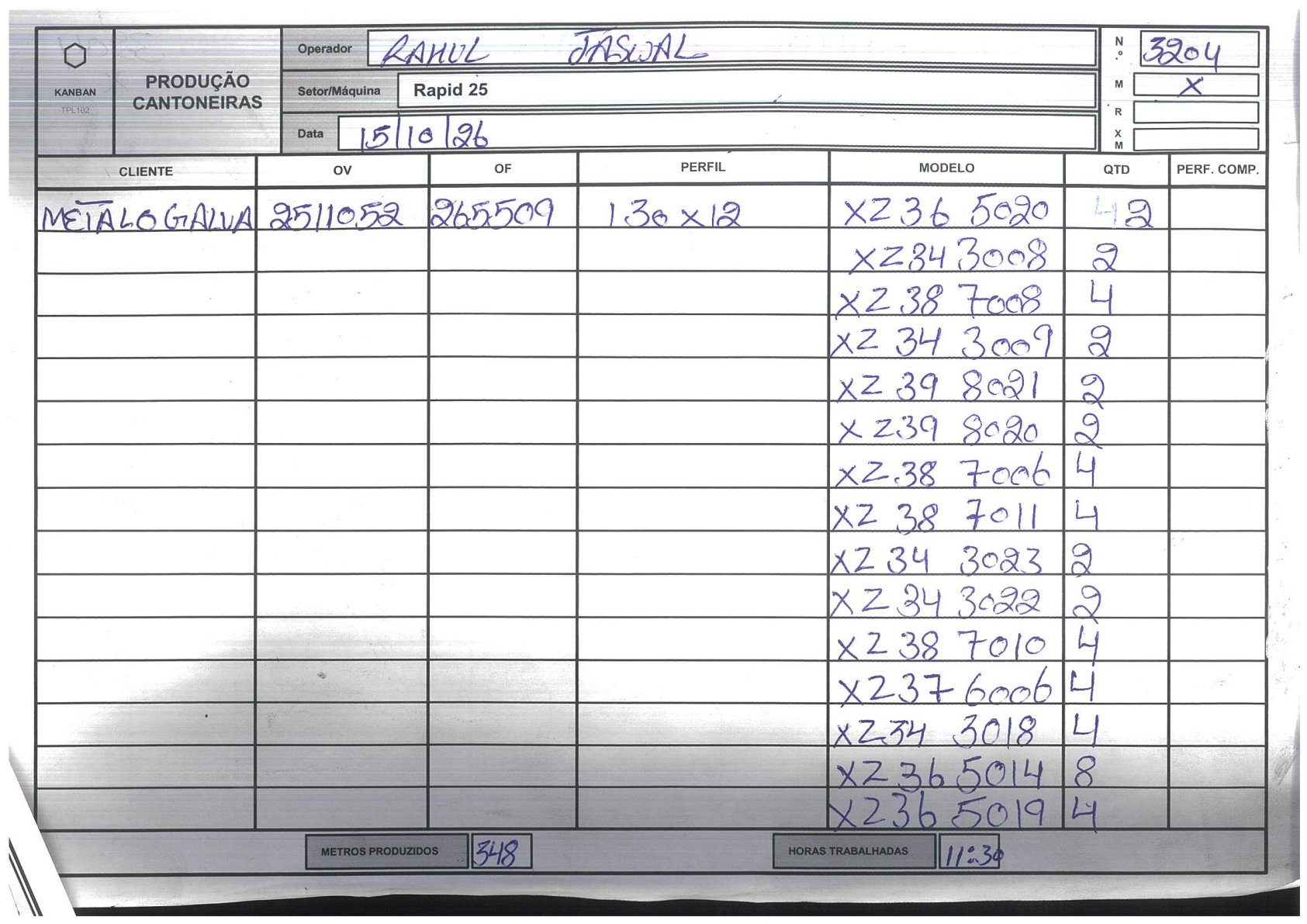Foto da folha kanban