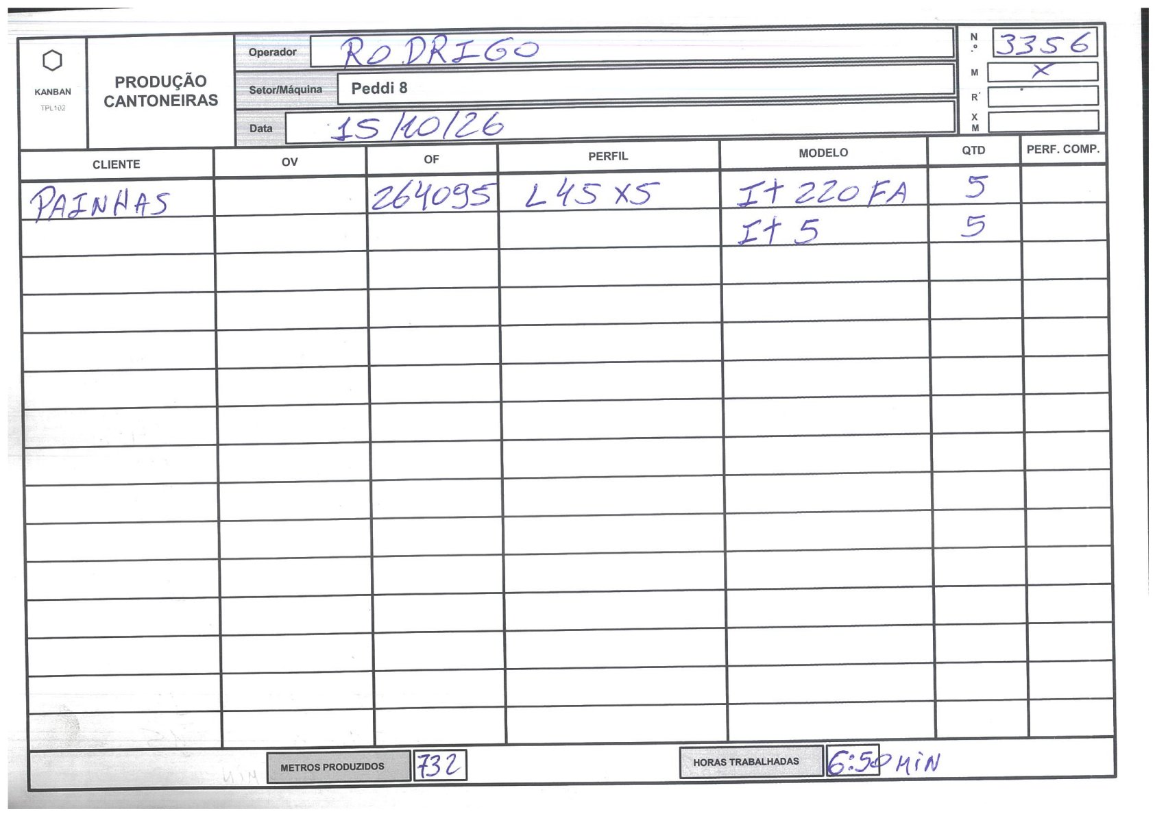 Foto da folha kanban