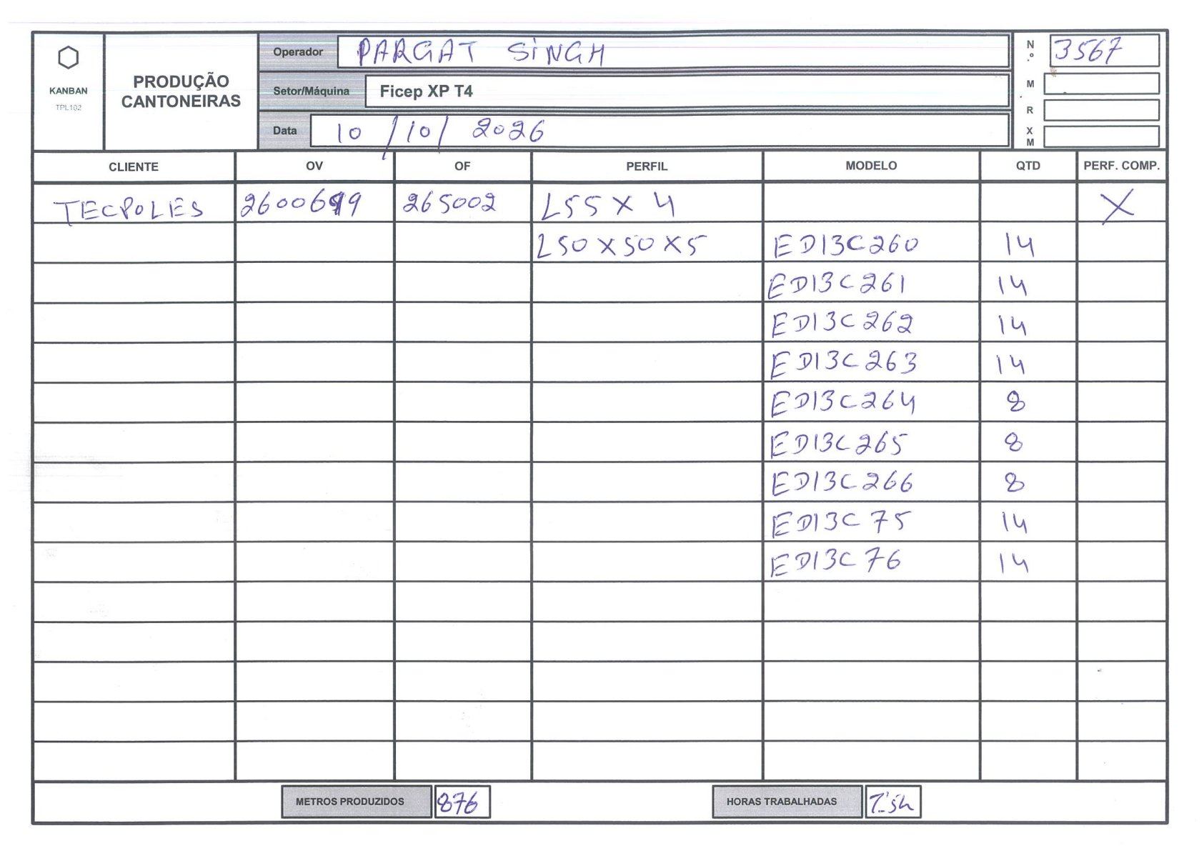Foto da folha kanban