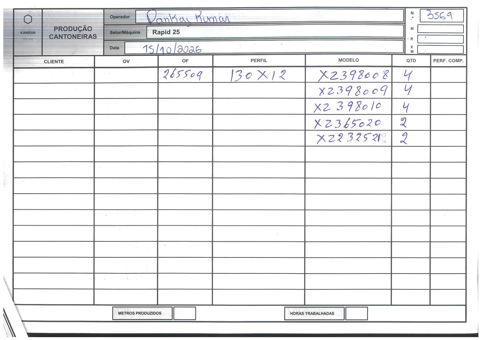 Foto da folha kanban