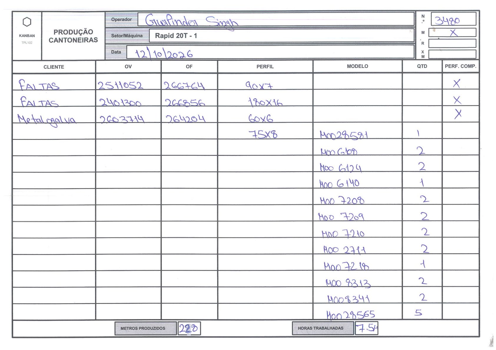 Foto da folha kanban