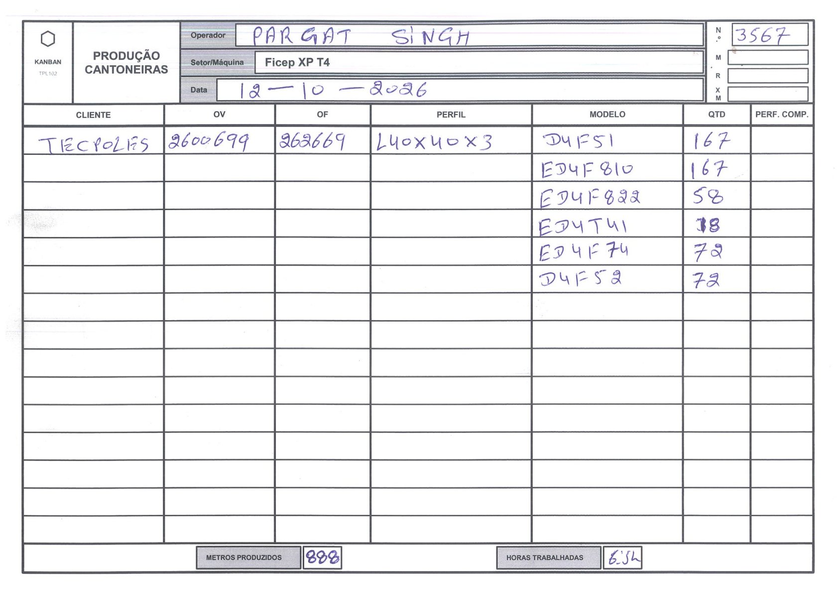 Foto da folha kanban