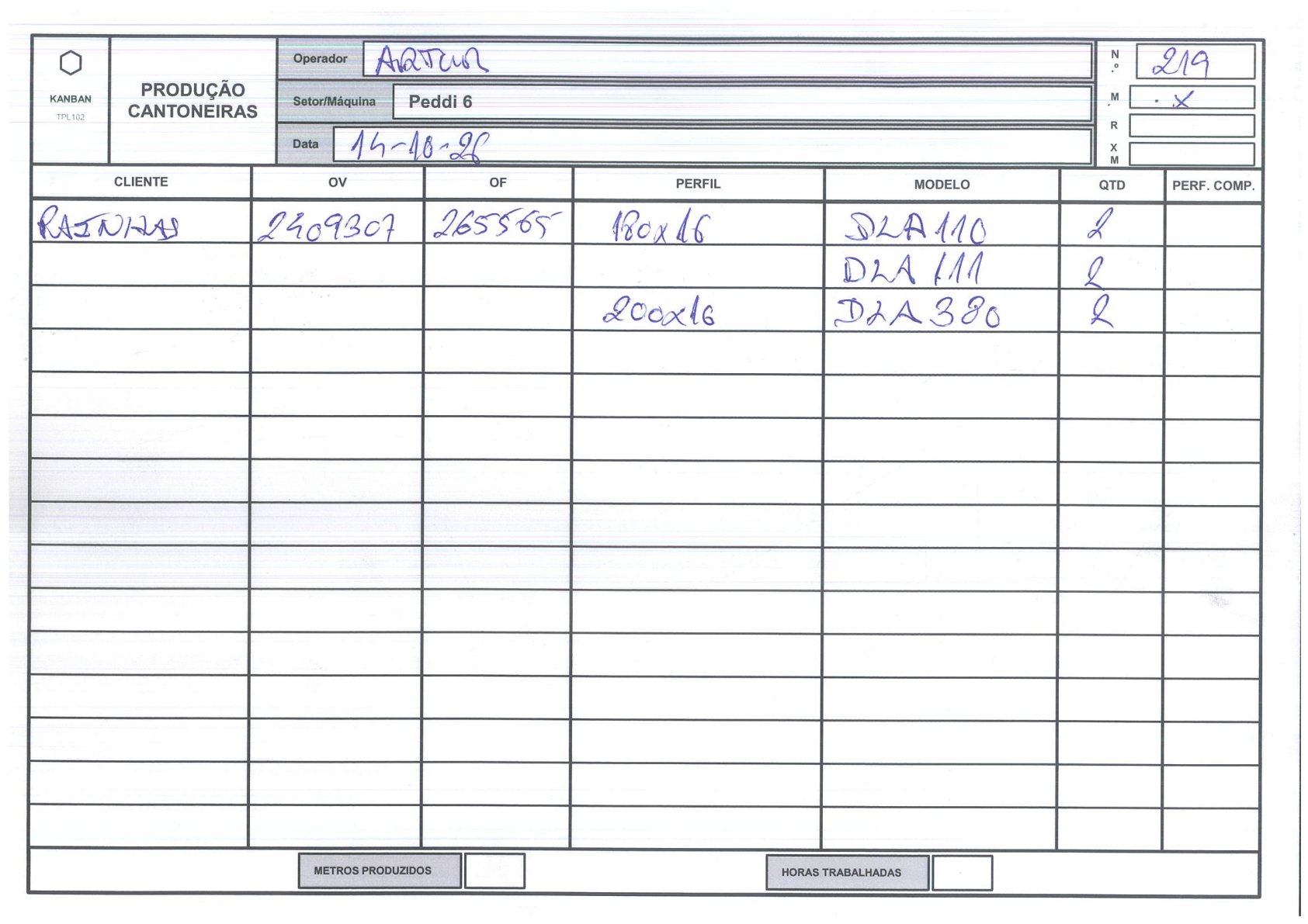 Foto da folha kanban