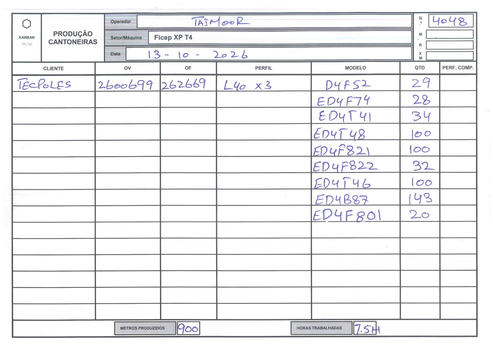 Foto da folha kanban