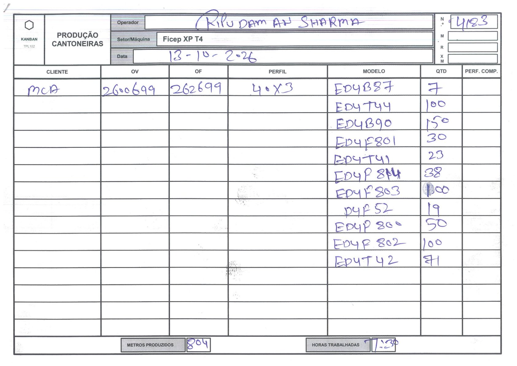 Foto da folha kanban