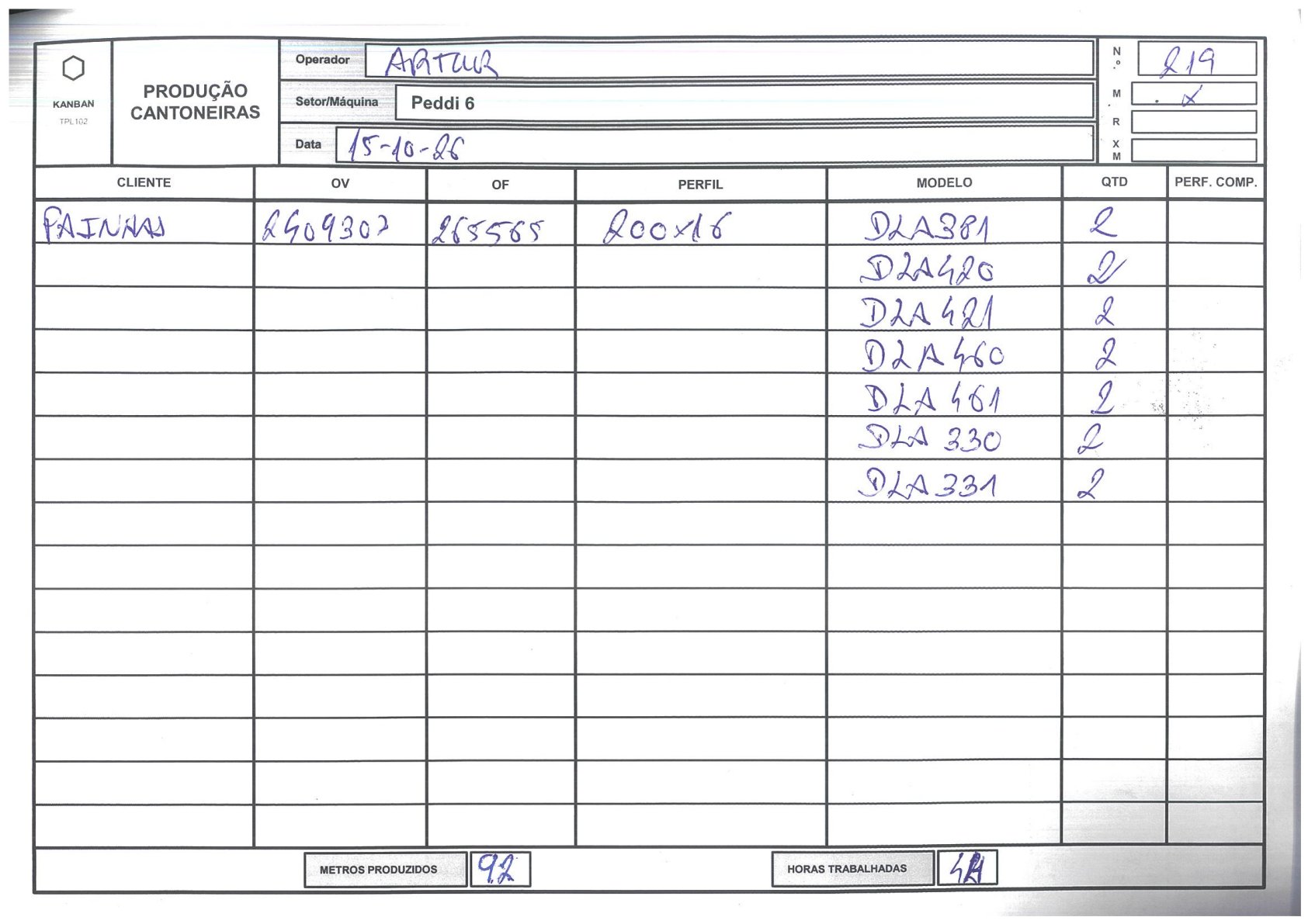 Foto da folha kanban